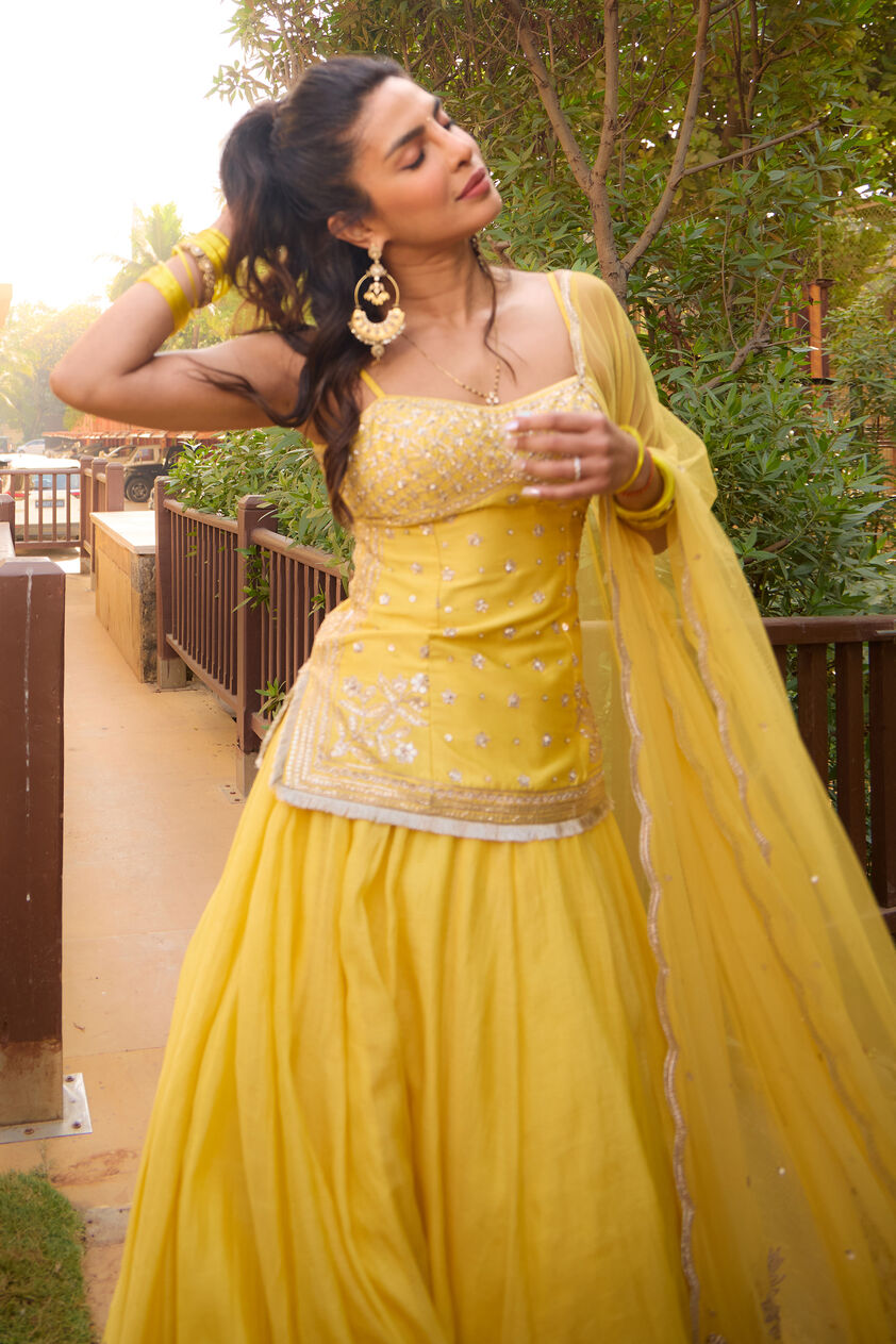 Abha Embroidered Lehenga Set - Yellow, Yellow, image 4